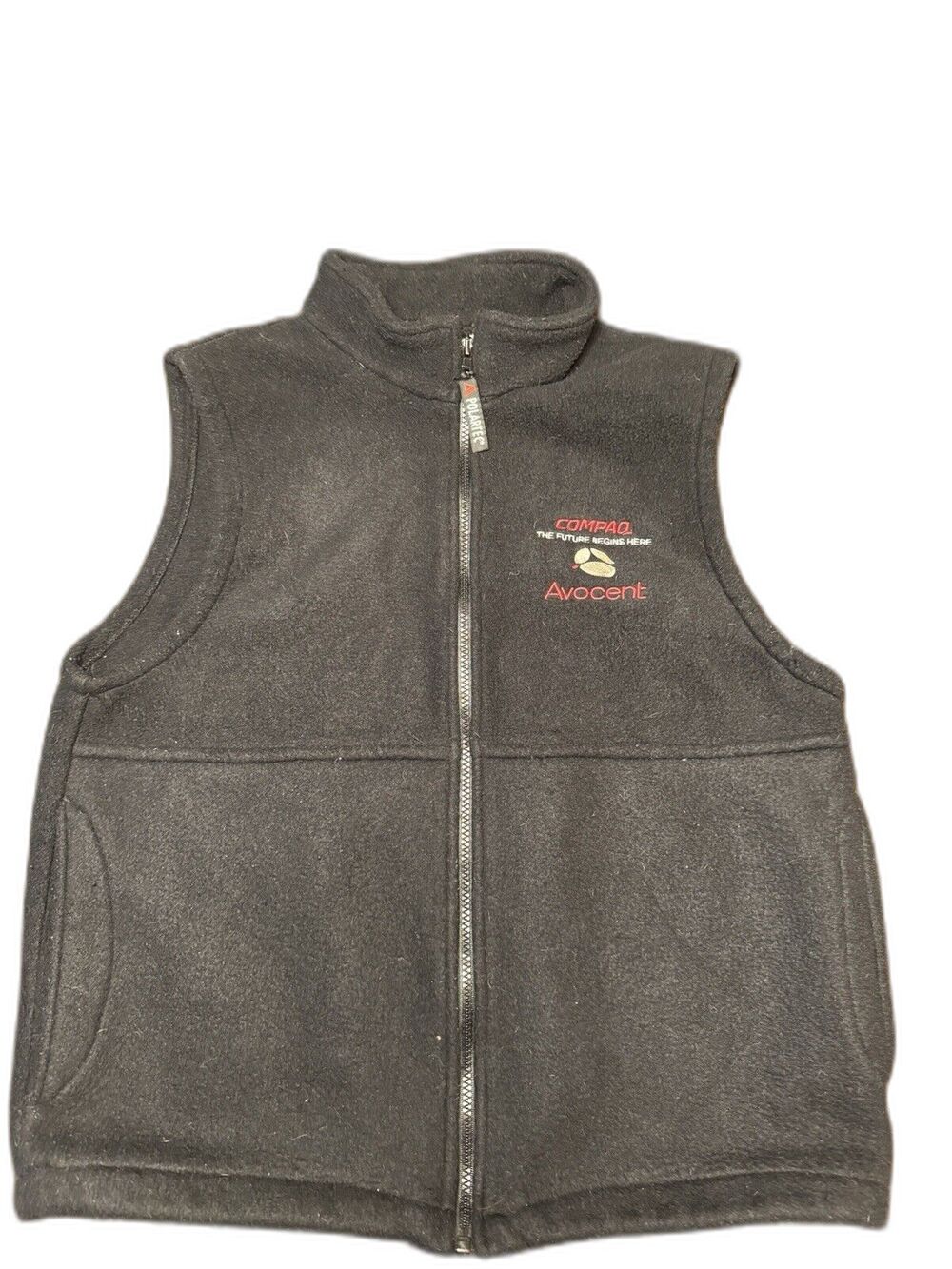 Compaq Computers Black Fleece Zip Up Corporate Logo Technology Black Mens Medium